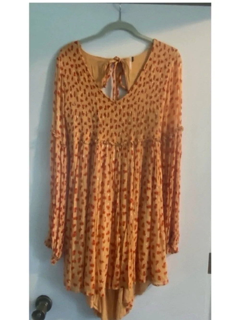 FREE PEOPLE Orange Floral Print Babydoll Mini Dress Size Large!